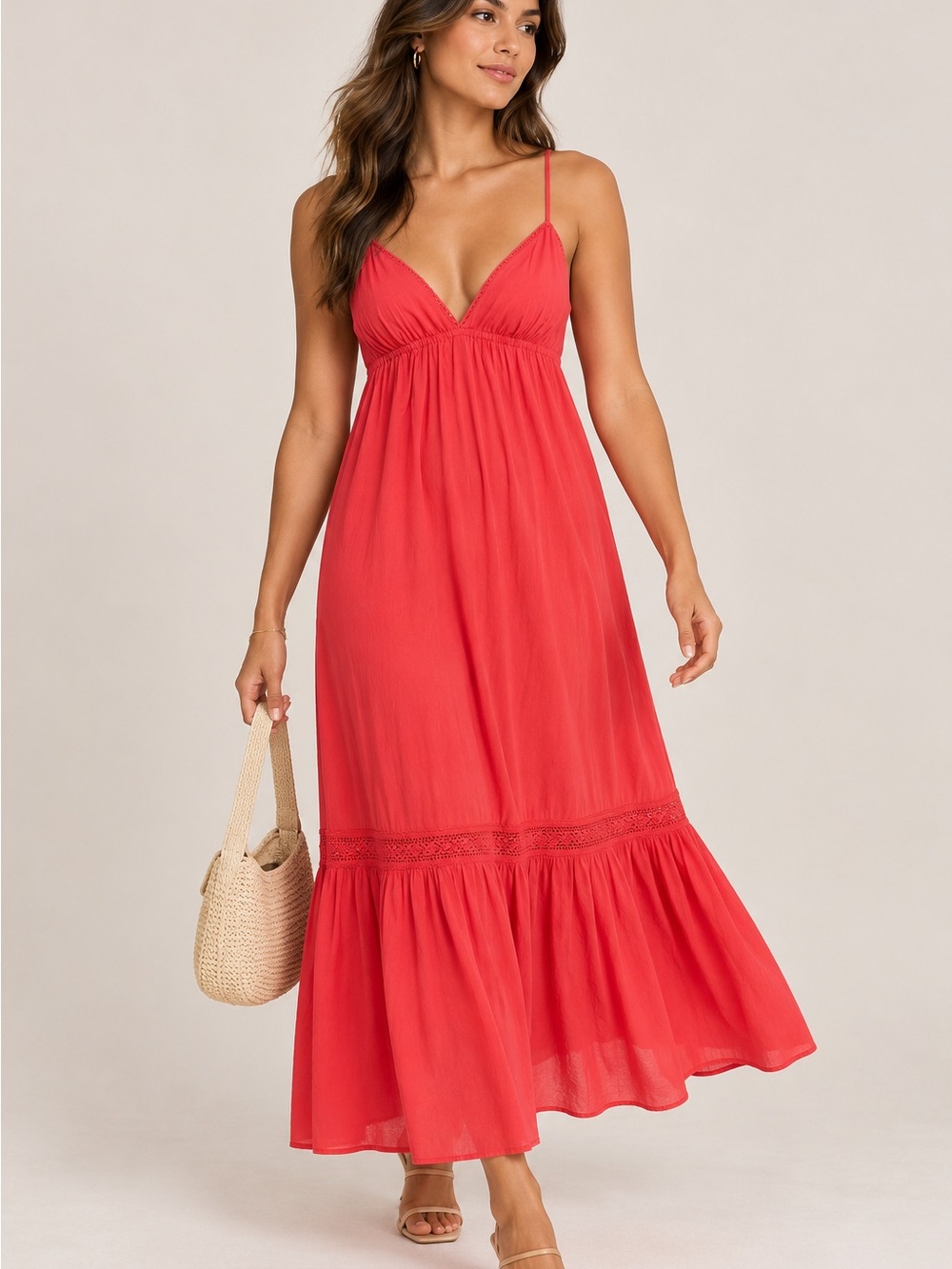 Abound Coral-Red Spaghetti-Strap Maxi Dress
